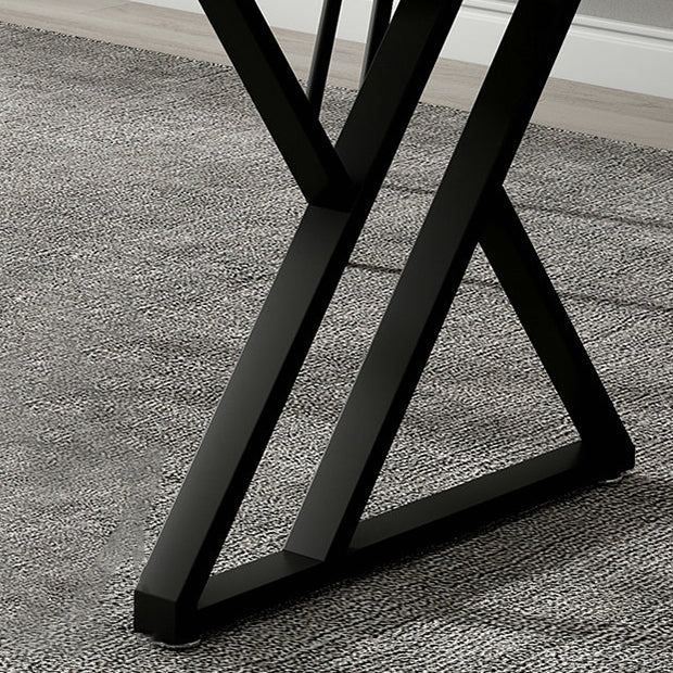 Rectangle Sintered Stone Two-Color Dining Table Simplicity Double Pedestal Table for Dining Room Clearhalo ' dining_table' 'Dining Tables & Seating' 'Dining Tables' 'furn' 'furn_dining_table' 'Furniture' 'furniture_dining_table' 'Kitchen & Dining Furniture' 'kitchen&dining_furn' 'kitchen' 'kitchen_dining_table' 3886286