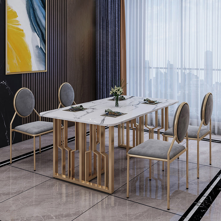 Metal Traditional Luxury Rectangle Table Sintered Stone Table for Kitchen Clearhalo ' dining_table' 'Dining Tables & Seating' 'Dining Tables' 'furn' 'furn_dining_table' 'Furniture' 'furniture_dining_table' 'Kitchen & Dining Furniture' 'kitchen&dining_furn' 'kitchen' 'kitchen_dining_table' 3886305