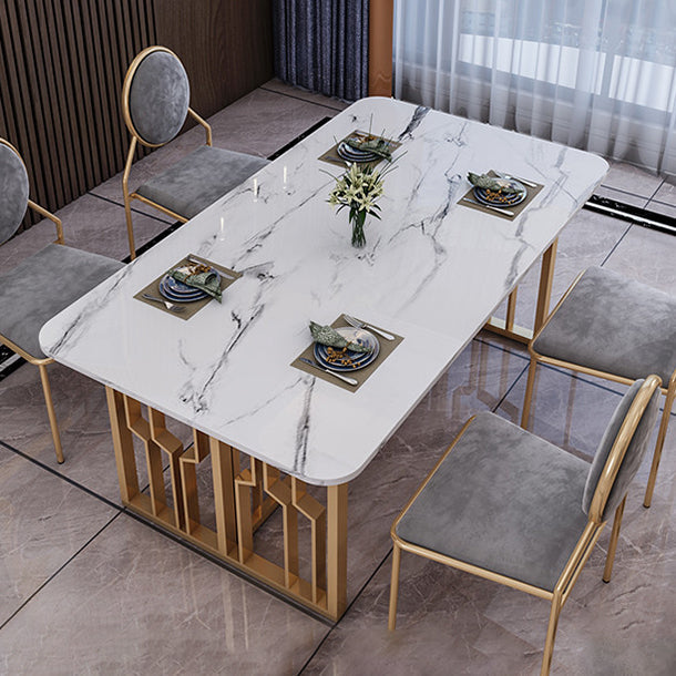 Metal Traditional Luxury Rectangle Table Sintered Stone Table for Kitchen Clearhalo ' dining_table' 'Dining Tables & Seating' 'Dining Tables' 'furn' 'furn_dining_table' 'Furniture' 'furniture_dining_table' 'Kitchen & Dining Furniture' 'kitchen&dining_furn' 'kitchen' 'kitchen_dining_table' 3886306