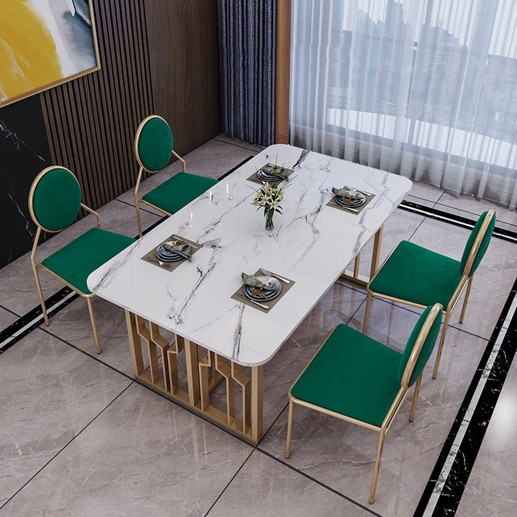 Metal Traditional Luxury Rectangle Table Sintered Stone Table for Kitchen Clearhalo ' dining_table' 'Dining Tables & Seating' 'Dining Tables' 'furn' 'furn_dining_table' 'Furniture' 'furniture_dining_table' 'Kitchen & Dining Furniture' 'kitchen&dining_furn' 'kitchen' 'kitchen_dining_table' 3886313