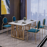 Metal Traditional Luxury Rectangle Table Sintered Stone Table for Kitchen Clearhalo ' dining_table' 'Dining Tables & Seating' 'Dining Tables' 'furn' 'furn_dining_table' 'Furniture' 'furniture_dining_table' 'Kitchen & Dining Furniture' 'kitchen&dining_furn' 'kitchen' 'kitchen_dining_table' 3886316