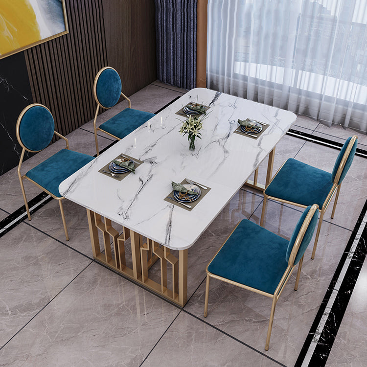 Metal Traditional Luxury Rectangle Table Sintered Stone Table for Kitchen Clearhalo ' dining_table' 'Dining Tables & Seating' 'Dining Tables' 'furn' 'furn_dining_table' 'Furniture' 'furniture_dining_table' 'Kitchen & Dining Furniture' 'kitchen&dining_furn' 'kitchen' 'kitchen_dining_table' 3886317