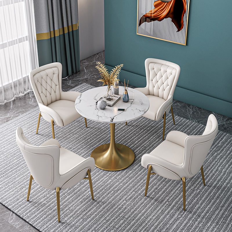 Round Shape Tulip Base Glam Dining Table White Fixed Table of Sintered Stone Clearhalo ' dining_table' 'Dining Tables & Seating' 'Dining Tables' 'furn' 'furn_dining_table' 'Furniture' 'furniture_dining_table' 'Kitchen & Dining Furniture' 'kitchen&dining_furn' 'kitchen' 'kitchen_dining_table' 3886385