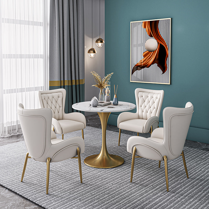 Round Shape Tulip Base Glam Dining Table White Fixed Table of Sintered Stone Clearhalo ' dining_table' 'Dining Tables & Seating' 'Dining Tables' 'furn' 'furn_dining_table' 'Furniture' 'furniture_dining_table' 'Kitchen & Dining Furniture' 'kitchen&dining_furn' 'kitchen' 'kitchen_dining_table' 3886386