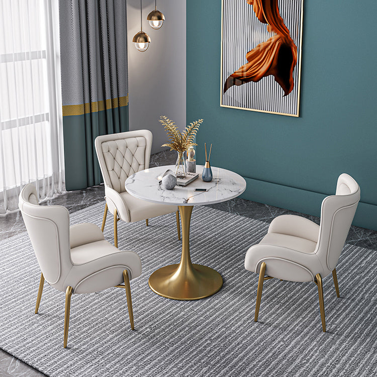 Round Shape Tulip Base Glam Dining Table White Fixed Table of Sintered Stone Clearhalo ' dining_table' 'Dining Tables & Seating' 'Dining Tables' 'furn' 'furn_dining_table' 'Furniture' 'furniture_dining_table' 'Kitchen & Dining Furniture' 'kitchen&dining_furn' 'kitchen' 'kitchen_dining_table' 3886388