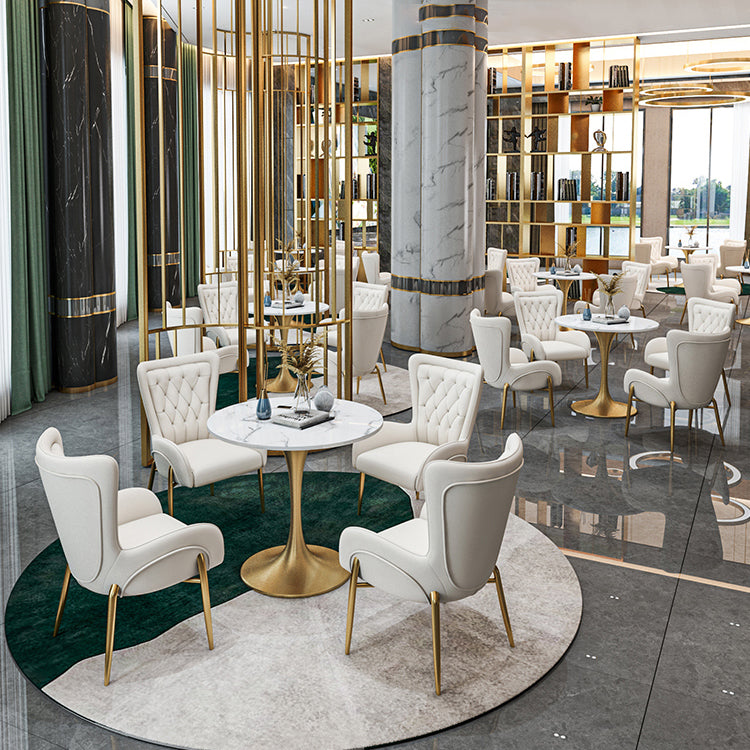 Round Shape Tulip Base Glam Dining Table White Fixed Table of Sintered Stone Clearhalo ' dining_table' 'Dining Tables & Seating' 'Dining Tables' 'furn' 'furn_dining_table' 'Furniture' 'furniture_dining_table' 'Kitchen & Dining Furniture' 'kitchen&dining_furn' 'kitchen' 'kitchen_dining_table' 3886389