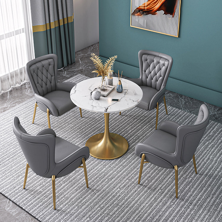 Round Shape Tulip Base Glam Dining Table White Fixed Table of Sintered Stone Clearhalo ' dining_table' 'Dining Tables & Seating' 'Dining Tables' 'furn' 'furn_dining_table' 'Furniture' 'furniture_dining_table' 'Kitchen & Dining Furniture' 'kitchen&dining_furn' 'kitchen' 'kitchen_dining_table' 3886391
