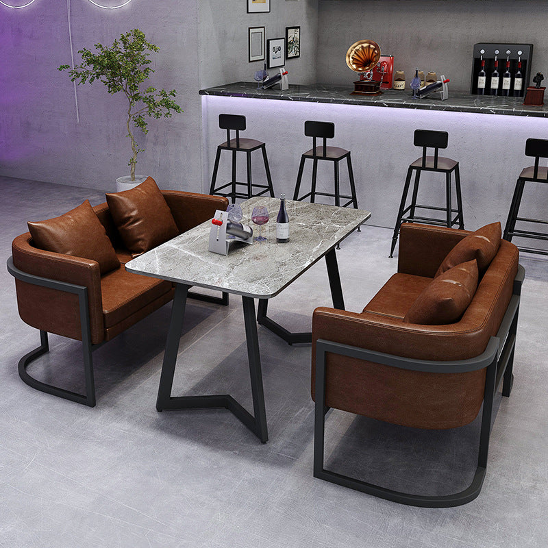 Industrial Gray Dinner Room Kitchen Table Sintered Stone Table with Black Frame Clearhalo ' dining_table' 'Dining Tables & Seating' 'Dining Tables' 'furn' 'furn_dining_table' 'Furniture' 'furniture_dining_table' 'Kitchen & Dining Furniture' 'kitchen&dining_furn' 'kitchen' 'kitchen_dining_table' 3886396