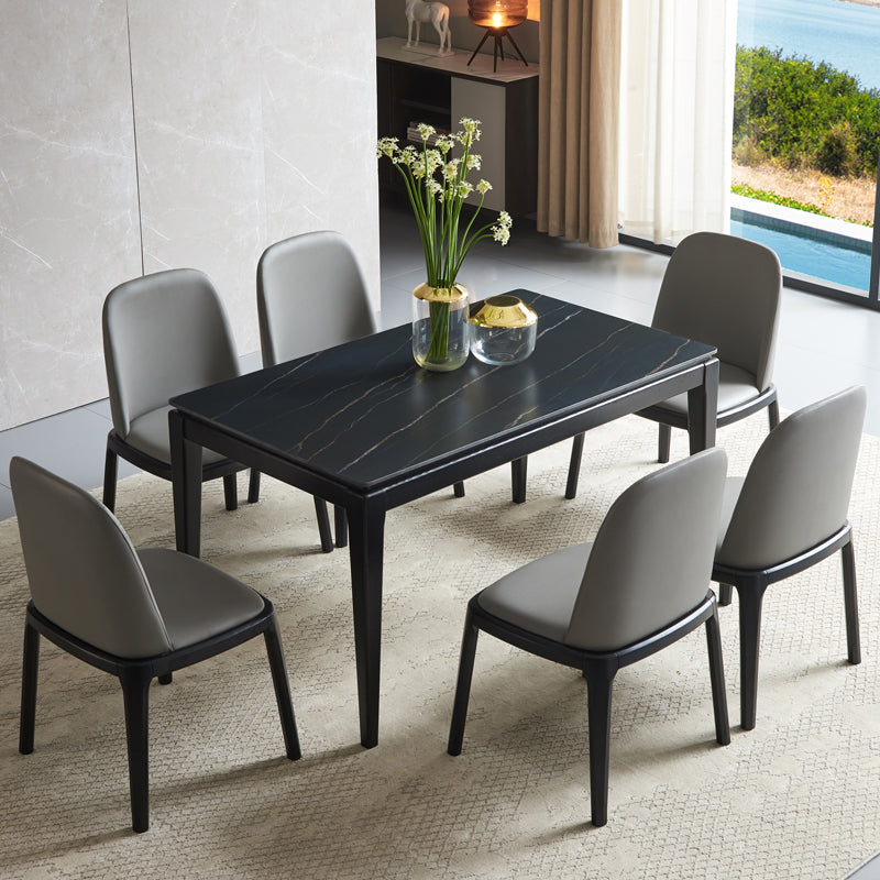 Modern Style Home Sintered Stone Dining Table Rectangle Shape Table with 4 Legs Base Black Without Chairs Clearhalo ' dining_table' 'Dining Tables & Seating' 'Dining Tables' 'furn' 'furn_dining_table' 'Furniture' 'furniture_dining_table' 'Kitchen & Dining Furniture' 'kitchen&dining_furn' 'kitchen' 'kitchen_dining_table' 3886410