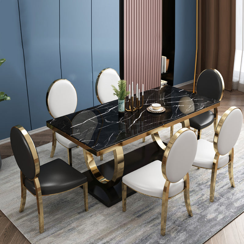 Traditional Luxury Marble Dining Table Rectangle Table with Metal Pedestal Clearhalo ' dining_table' 'Dining Tables & Seating' 'Dining Tables' 'furn' 'furn_dining_table' 'Furniture' 'furniture_dining_table' 'Kitchen & Dining Furniture' 'kitchen&dining_furn' 'kitchen' 'kitchen_dining_table' 3886419