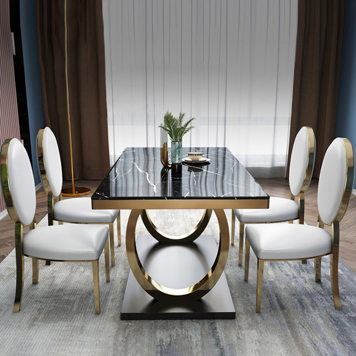 Traditional Luxury Marble Dining Table Rectangle Table with Metal Pedestal Clearhalo ' dining_table' 'Dining Tables & Seating' 'Dining Tables' 'furn' 'furn_dining_table' 'Furniture' 'furniture_dining_table' 'Kitchen & Dining Furniture' 'kitchen&dining_furn' 'kitchen' 'kitchen_dining_table' 3886422
