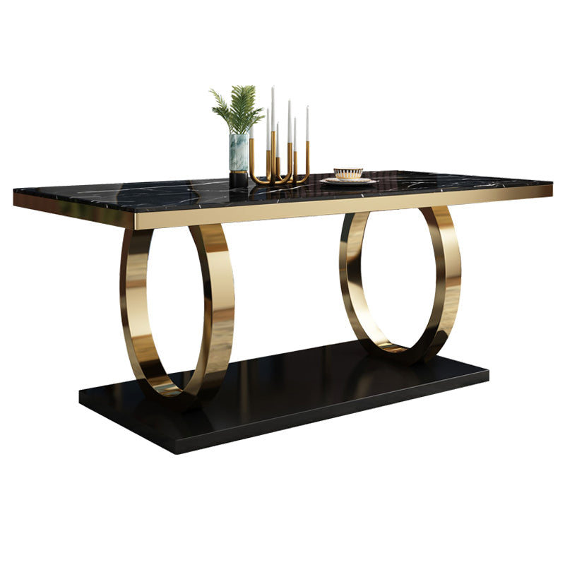 Traditional Luxury Marble Dining Table Rectangle Table with Metal Pedestal Black Without Chairs Clearhalo ' dining_table' 'Dining Tables & Seating' 'Dining Tables' 'furn' 'furn_dining_table' 'Furniture' 'furniture_dining_table' 'Kitchen & Dining Furniture' 'kitchen&dining_furn' 'kitchen' 'kitchen_dining_table' 3886424