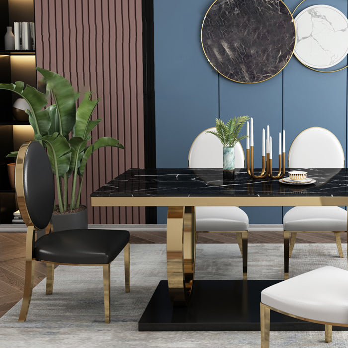 Traditional Luxury Marble Dining Table Rectangle Table with Metal Pedestal Clearhalo ' dining_table' 'Dining Tables & Seating' 'Dining Tables' 'furn' 'furn_dining_table' 'Furniture' 'furniture_dining_table' 'Kitchen & Dining Furniture' 'kitchen&dining_furn' 'kitchen' 'kitchen_dining_table' 3886425