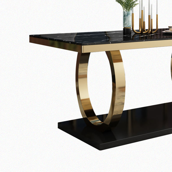 Traditional Luxury Marble Dining Table Rectangle Table with Metal Pedestal Clearhalo ' dining_table' 'Dining Tables & Seating' 'Dining Tables' 'furn' 'furn_dining_table' 'Furniture' 'furniture_dining_table' 'Kitchen & Dining Furniture' 'kitchen&dining_furn' 'kitchen' 'kitchen_dining_table' 3886426