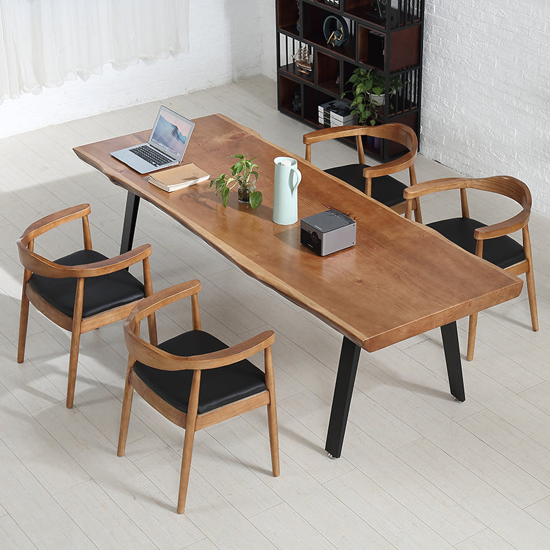 Rectangle Shape 4 Legs Industrial Dining Table Wood Color Fixed Table of Solid Wood Clearhalo ' dining_table' 'Dining Tables & Seating' 'Dining Tables' 'furn' 'furn_dining_table' 'Furniture' 'furniture_dining_table' 'Kitchen & Dining Furniture' 'kitchen&dining_furn' 'kitchen' 'kitchen_dining_table' 3886442