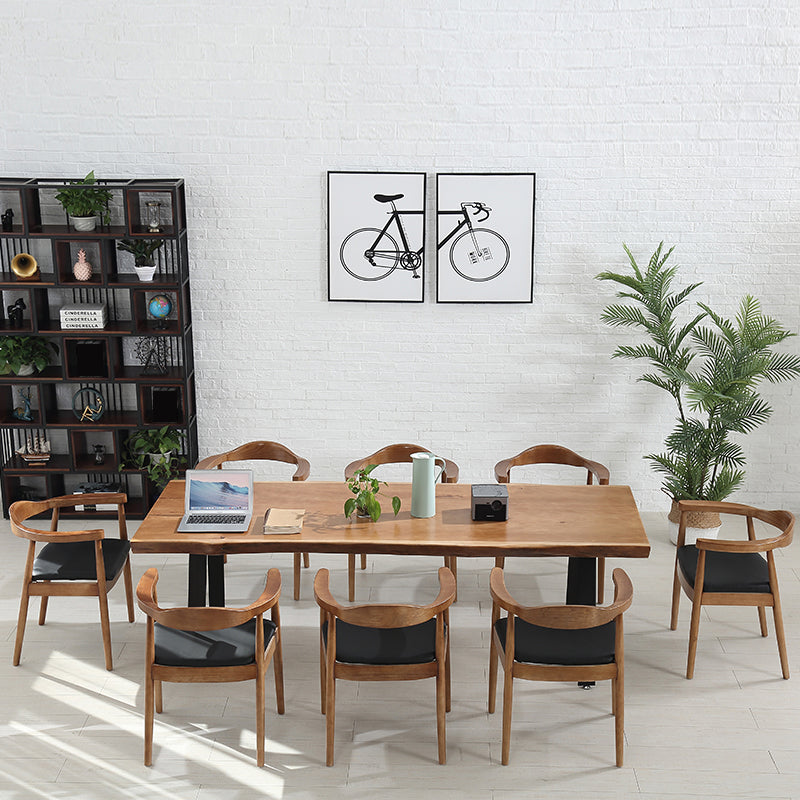 Rectangle Shape 4 Legs Industrial Dining Table Wood Color Fixed Table of Solid Wood Clearhalo ' dining_table' 'Dining Tables & Seating' 'Dining Tables' 'furn' 'furn_dining_table' 'Furniture' 'furniture_dining_table' 'Kitchen & Dining Furniture' 'kitchen&dining_furn' 'kitchen' 'kitchen_dining_table' 3886443