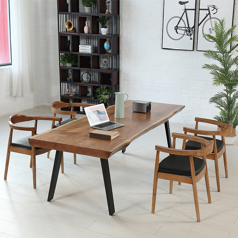 Rectangle Shape 4 Legs Industrial Dining Table Wood Color Fixed Table of Solid Wood Clearhalo ' dining_table' 'Dining Tables & Seating' 'Dining Tables' 'furn' 'furn_dining_table' 'Furniture' 'furniture_dining_table' 'Kitchen & Dining Furniture' 'kitchen&dining_furn' 'kitchen' 'kitchen_dining_table' 3886444