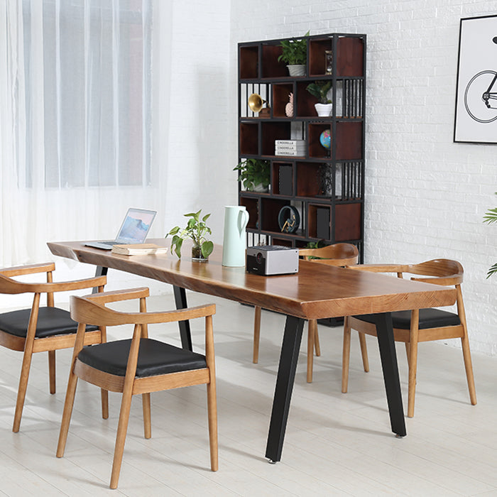 Rectangle Shape 4 Legs Industrial Dining Table Wood Color Fixed Table of Solid Wood Clearhalo ' dining_table' 'Dining Tables & Seating' 'Dining Tables' 'furn' 'furn_dining_table' 'Furniture' 'furniture_dining_table' 'Kitchen & Dining Furniture' 'kitchen&dining_furn' 'kitchen' 'kitchen_dining_table' 3886453