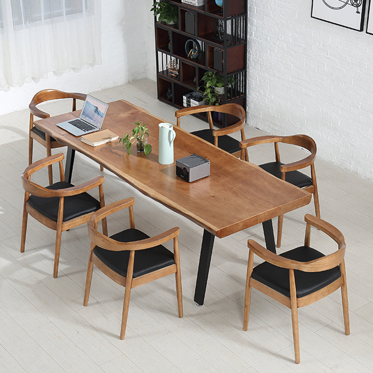 Rectangle Shape 4 Legs Industrial Dining Table Wood Color Fixed Table of Solid Wood Clearhalo ' dining_table' 'Dining Tables & Seating' 'Dining Tables' 'furn' 'furn_dining_table' 'Furniture' 'furniture_dining_table' 'Kitchen & Dining Furniture' 'kitchen&dining_furn' 'kitchen' 'kitchen_dining_table' 3886454