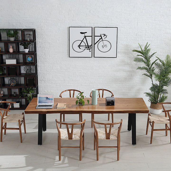 Rectangle Shape 4 Legs Industrial Dining Table Wood Color Fixed Table of Solid Wood Clearhalo ' dining_table' 'Dining Tables & Seating' 'Dining Tables' 'furn' 'furn_dining_table' 'Furniture' 'furniture_dining_table' 'Kitchen & Dining Furniture' 'kitchen&dining_furn' 'kitchen' 'kitchen_dining_table' 3886455