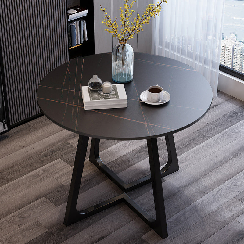 Traditional Luxury Round Dining Room Table Sintered Stone Table with Double Pedestal Black Black Without Chairs Clearhalo ' dining_table' 'Dining Tables & Seating' 'Dining Tables' 'furn' 'furn_dining_table' 'Furniture' 'furniture_dining_table' 'Kitchen & Dining Furniture' 'kitchen&dining_furn' 'kitchen' 'kitchen_dining_table' 3886468