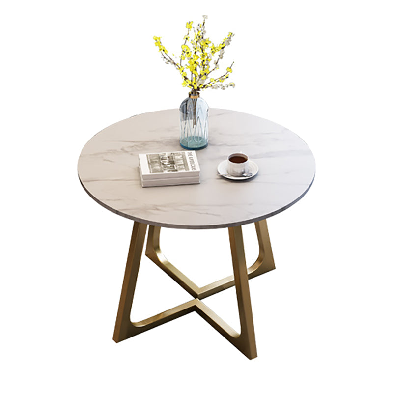Traditional Luxury Round Dining Room Table Sintered Stone Table with Double Pedestal White Gold Without Chairs Clearhalo ' dining_table' 'Dining Tables & Seating' 'Dining Tables' 'furn' 'furn_dining_table' 'Furniture' 'furniture_dining_table' 'Kitchen & Dining Furniture' 'kitchen&dining_furn' 'kitchen' 'kitchen_dining_table' 3886469