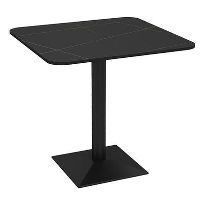 Industrial Style Sintered Stone Dinner Room Kitchen Table Black Table with Metal Base 23.6"L x 23.6"W x 29.5"H Without Chairs Clearhalo ' dining_table' 'Dining Tables & Seating' 'Dining Tables' 'furn' 'furn_dining_table' 'Furniture' 'furniture_dining_table' 'Kitchen & Dining Furniture' 'kitchen&dining_furn' 'kitchen' 'kitchen_dining_table' 3886483