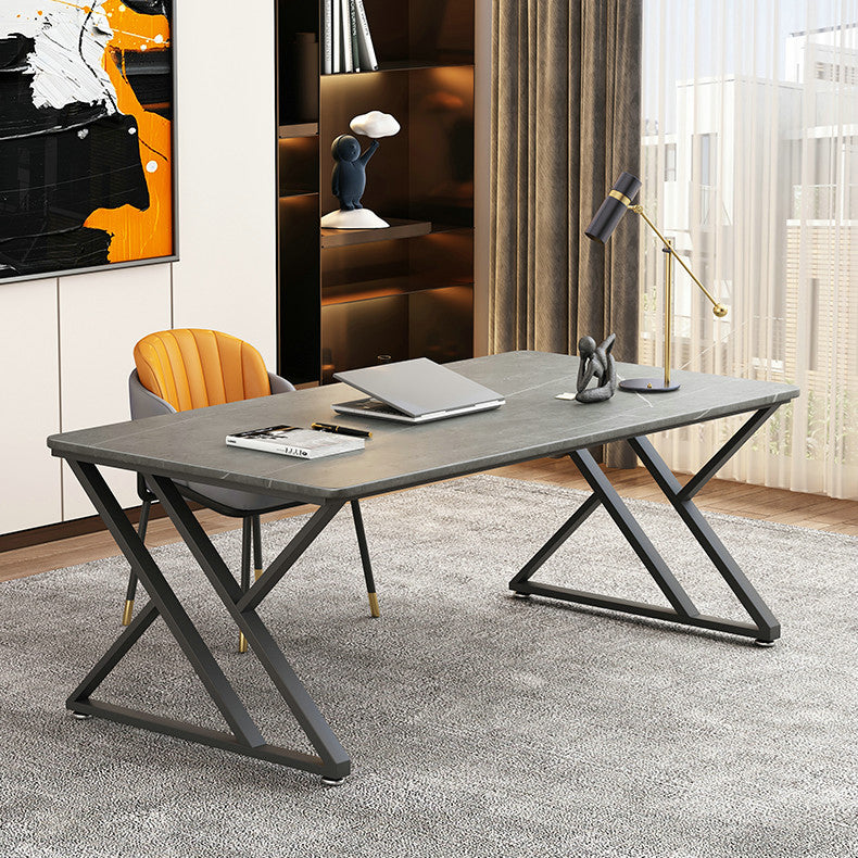 Rectangle Casual Dining Table Grey Tone Fixed Table with Sintered Stone Clearhalo ' dining_table' 'Dining Tables & Seating' 'Dining Tables' 'furn' 'furn_dining_table' 'Furniture' 'furniture_dining_table' 'Kitchen & Dining Furniture' 'kitchen&dining_furn' 'kitchen' 'kitchen_dining_table' 3886487