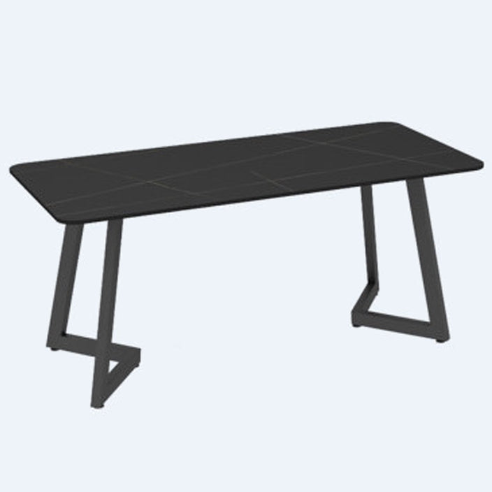 Industrial Dining Table Black Sintered Stone Table with Black Metal Base for Dining Room Without Chairs Clearhalo ' dining_table' 'Dining Tables & Seating' 'Dining Tables' 'furn' 'furn_dining_table' 'Furniture' 'furniture_dining_table' 'Kitchen & Dining Furniture' 'kitchen&dining_furn' 'kitchen' 'kitchen_dining_table' 3886504