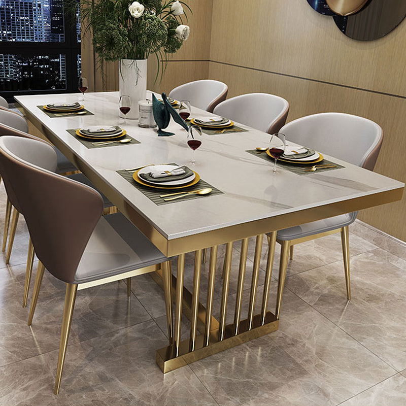 Metal Traditional Luxury Rectangle Table Sintered Stone Table with Metal Trestle Clearhalo ' dining_table' 'Dining Tables & Seating' 'Dining Tables' 'furn' 'furn_dining_table' 'Furniture' 'furniture_dining_table' 'Kitchen & Dining Furniture' 'kitchen&dining_furn' 'kitchen' 'kitchen_dining_table' 3886517