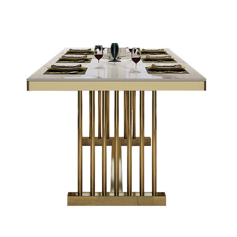 Metal Traditional Luxury Rectangle Table Sintered Stone Table with Metal Trestle Without Chairs Clearhalo ' dining_table' 'Dining Tables & Seating' 'Dining Tables' 'furn' 'furn_dining_table' 'Furniture' 'furniture_dining_table' 'Kitchen & Dining Furniture' 'kitchen&dining_furn' 'kitchen' 'kitchen_dining_table' 3886521