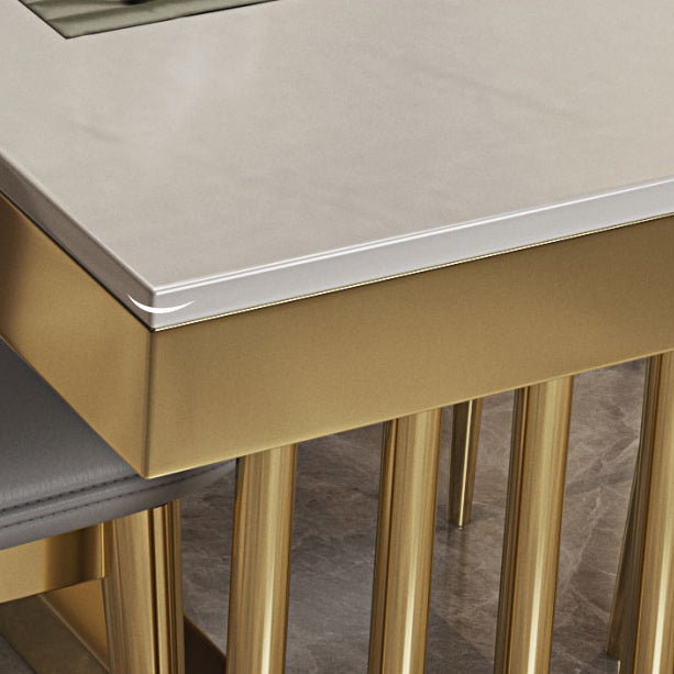 Metal Traditional Luxury Rectangle Table Sintered Stone Table with Metal Trestle Clearhalo ' dining_table' 'Dining Tables & Seating' 'Dining Tables' 'furn' 'furn_dining_table' 'Furniture' 'furniture_dining_table' 'Kitchen & Dining Furniture' 'kitchen&dining_furn' 'kitchen' 'kitchen_dining_table' 3886524
