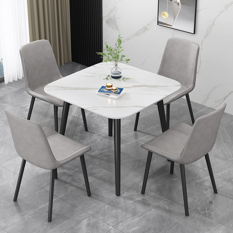 Industrial Style Home Sintered Stone Dining Table Square Shape Table with 4 Legs Base White Without Chairs Clearhalo ' dining_table' 'Dining Tables & Seating' 'Dining Tables' 'furn' 'furn_dining_table' 'Furniture' 'furniture_dining_table' 'Kitchen & Dining Furniture' 'kitchen&dining_furn' 'kitchen' 'kitchen_dining_table' 3886618