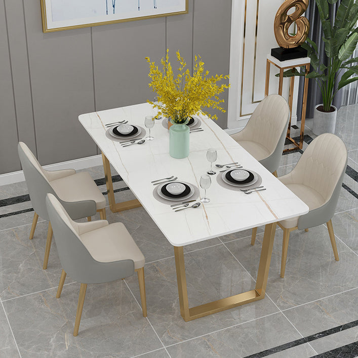 Rectangle Shape Dining Table Sintered Stone Table Luxury with Double Pedestal White Gold Without Chairs Clearhalo ' dining_table' 'Dining Tables & Seating' 'Dining Tables' 'furn' 'furn_dining_table' 'Furniture' 'furniture_dining_table' 'Kitchen & Dining Furniture' 'kitchen&dining_furn' 'kitchen' 'kitchen_dining_table' 3886626