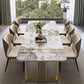 Traditional Luxury Sintered Stone Top Dining Table Rectangle Table With Metal Double Pedestal Clearhalo ' dining_table' 'Dining Tables & Seating' 'Dining Tables' 'furn' 'furn_dining_table' 'Furniture' 'furniture_dining_table' 'Kitchen & Dining Furniture' 'kitchen&dining_furn' 'kitchen' 'kitchen_dining_table' 3886657