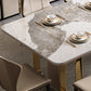 Traditional Luxury Sintered Stone Top Dining Table Rectangle Table With Metal Double Pedestal Clearhalo ' dining_table' 'Dining Tables & Seating' 'Dining Tables' 'furn' 'furn_dining_table' 'Furniture' 'furniture_dining_table' 'Kitchen & Dining Furniture' 'kitchen&dining_furn' 'kitchen' 'kitchen_dining_table' 3886658