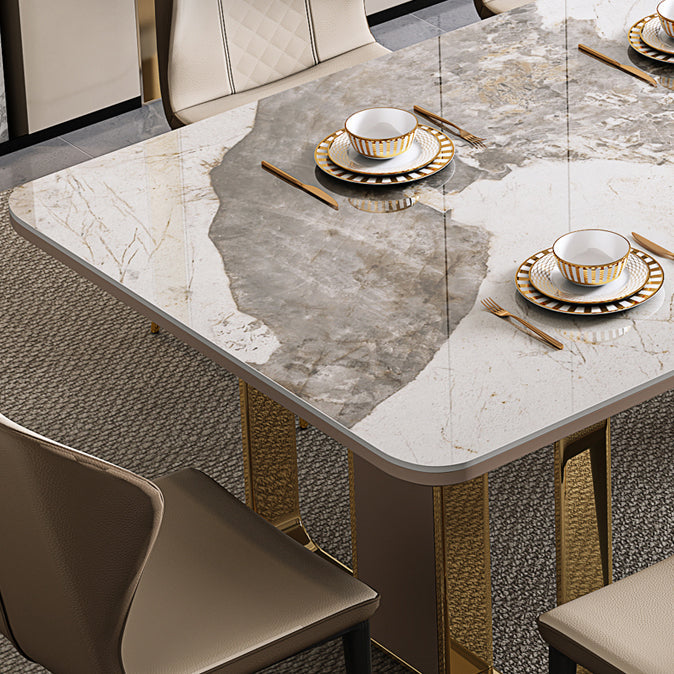 Traditional Luxury Sintered Stone Top Dining Table Rectangle Table With Metal Double Pedestal Clearhalo ' dining_table' 'Dining Tables & Seating' 'Dining Tables' 'furn' 'furn_dining_table' 'Furniture' 'furniture_dining_table' 'Kitchen & Dining Furniture' 'kitchen&dining_furn' 'kitchen' 'kitchen_dining_table' 3886658