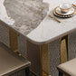 Traditional Luxury Sintered Stone Top Dining Table Rectangle Table With Metal Double Pedestal Clearhalo ' dining_table' 'Dining Tables & Seating' 'Dining Tables' 'furn' 'furn_dining_table' 'Furniture' 'furniture_dining_table' 'Kitchen & Dining Furniture' 'kitchen&dining_furn' 'kitchen' 'kitchen_dining_table' 3886661