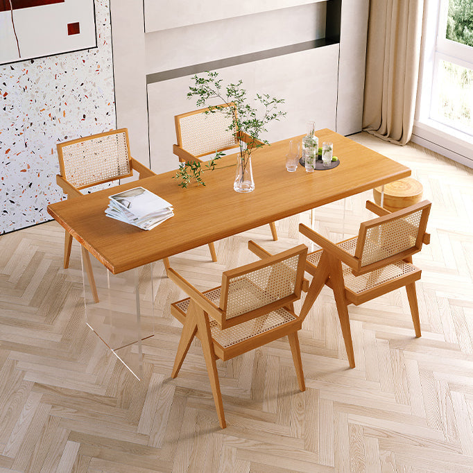 Minimalist Khaki Solid Wood Dining Table Rectangle Shape Dining Table with Double Pedestal Bases Clearhalo ' dining_table' 'Dining Tables & Seating' 'Dining Tables' 'furn' 'furn_dining_table' 'Furniture' 'furniture_dining_table' 'Kitchen & Dining Furniture' 'kitchen&dining_furn' 'kitchen' 'kitchen_dining_table' 3886683