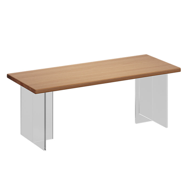 Minimalist Khaki Solid Wood Dining Table Rectangle Shape Dining Table with Double Pedestal Bases Without Chairs Clearhalo ' dining_table' 'Dining Tables & Seating' 'Dining Tables' 'furn' 'furn_dining_table' 'Furniture' 'furniture_dining_table' 'Kitchen & Dining Furniture' 'kitchen&dining_furn' 'kitchen' 'kitchen_dining_table' 3886685