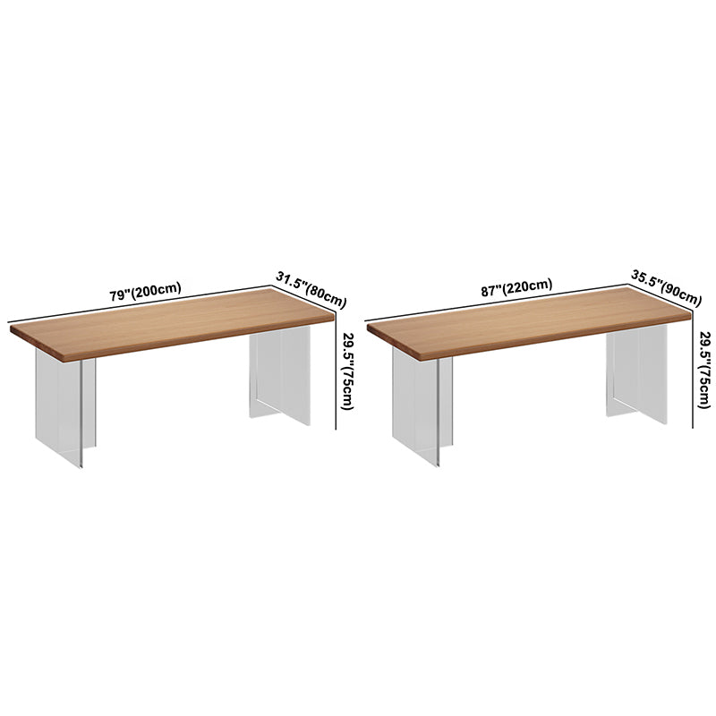 Minimalist Khaki Solid Wood Dining Table Rectangle Shape Dining Table with Double Pedestal Bases Clearhalo ' dining_table' 'Dining Tables & Seating' 'Dining Tables' 'furn' 'furn_dining_table' 'Furniture' 'furniture_dining_table' 'Kitchen & Dining Furniture' 'kitchen&dining_furn' 'kitchen' 'kitchen_dining_table' 3886691