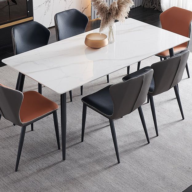 Metal Contemporary Rectangular Dining Table Sintered Stone Table with Metal Legs White Without Chairs Clearhalo ' dining_table' 'Dining Tables & Seating' 'Dining Tables' 'furn' 'furn_dining_table' 'Furniture' 'furniture_dining_table' 'Kitchen & Dining Furniture' 'kitchen&dining_furn' 'kitchen' 'kitchen_dining_table' 3886714