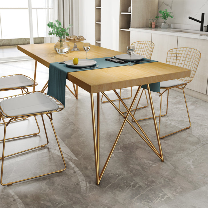 Traditional Luxury Rectangle Dining Room Table Pine Solid Wood Table with 4 Metal Legs for Home Clearhalo ' dining_table' 'Dining Tables & Seating' 'Dining Tables' 'furn' 'furn_dining_table' 'Furniture' 'furniture_dining_table' 'Kitchen & Dining Furniture' 'kitchen&dining_furn' 'kitchen' 'kitchen_dining_table' 3900418