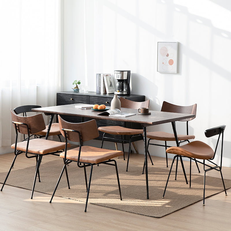 Rectangle Solid Oakwood Brown Tone Dining Table Industrial 4 Legs Table for Dining Room Clearhalo ' dining_table' 'Dining Tables & Seating' 'Dining Tables' 'furn' 'furn_dining_table' 'Furniture' 'furniture_dining_table' 'Kitchen & Dining Furniture' 'kitchen&dining_furn' 'kitchen' 'kitchen_dining_table' 3900451