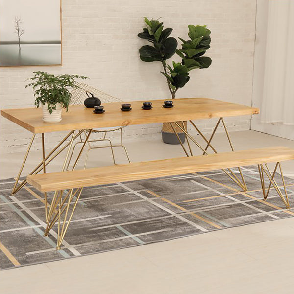 Traditional Luxury Rectangle Dining Room Table Pine Solid Wood Table with 4 Gold Legs Clearhalo ' dining_table' 'Dining Tables & Seating' 'Dining Tables' 'furn' 'furn_dining_table' 'Furniture' 'furniture_dining_table' 'Kitchen & Dining Furniture' 'kitchen&dining_furn' 'kitchen' 'kitchen_dining_table' 3900470