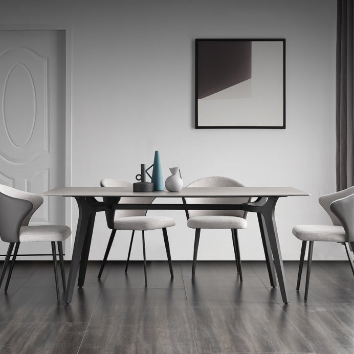 Industrial Style Sintered Stone Dining Table Metallic Base Rectangle Table for Home Clearhalo ' dining_table' 'Dining Tables & Seating' 'Dining Tables' 'Furniture' 'furniture_dining_table' 'Kitchen & Dining Furniture' 'kitchen&dining_furn' 'kitchen' 'kitchen_dining_table' 3900480