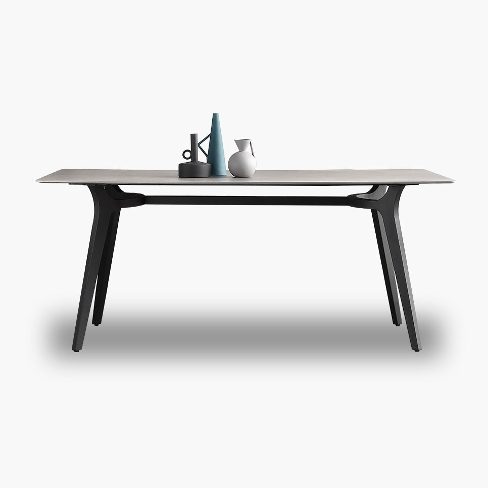 Industrial Style Sintered Stone Dining Table Metallic Base Rectangle Table for Home Clearhalo ' dining_table' 'Dining Tables & Seating' 'Dining Tables' 'Furniture' 'furniture_dining_table' 'Kitchen & Dining Furniture' 'kitchen&dining_furn' 'kitchen' 'kitchen_dining_table' 3900483