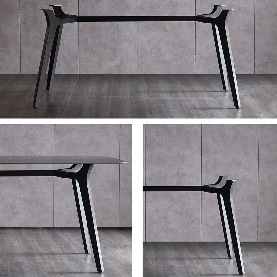 Industrial Style Sintered Stone Dining Table Metallic Base Rectangle Table for Home Clearhalo ' dining_table' 'Dining Tables & Seating' 'Dining Tables' 'Furniture' 'furniture_dining_table' 'Kitchen & Dining Furniture' 'kitchen&dining_furn' 'kitchen' 'kitchen_dining_table' 3900484