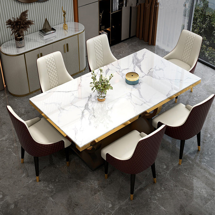 Traditional Luxury Marble Dining Table Rectangle Table with Gold Stainless Steel Pedestal White Without Chairs Clearhalo ' dining_table' 'Dining Tables & Seating' 'Dining Tables' 'furn' 'furn_dining_table' 'Furniture' 'furniture_dining_table' 'Kitchen & Dining Furniture' 'kitchen&dining_furn' 'kitchen' 'kitchen_dining_table' 3900546