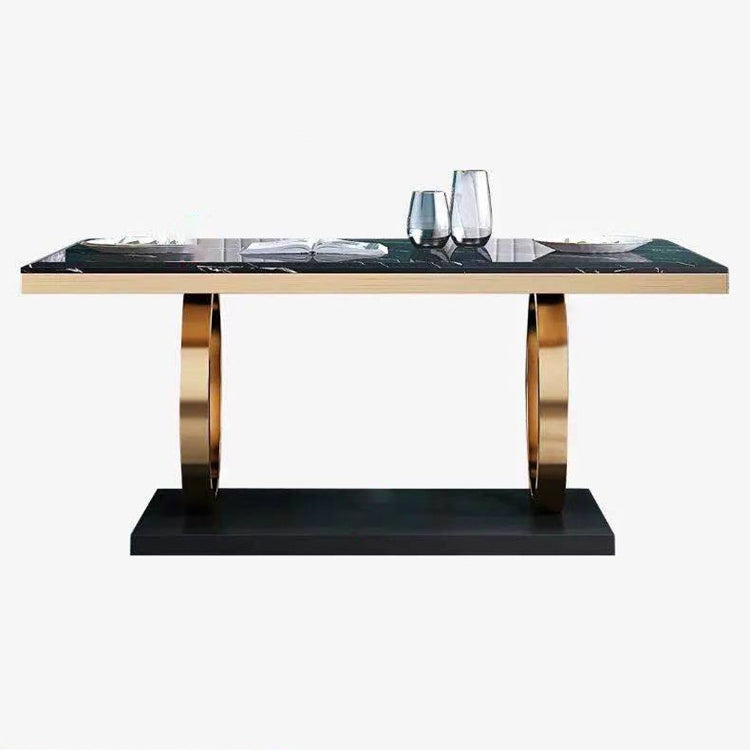 Traditional Luxury Marble Dining Table Rectangle Table with Gold Stainless Steel Pedestal Black Without Chairs Clearhalo ' dining_table' 'Dining Tables & Seating' 'Dining Tables' 'furn' 'furn_dining_table' 'Furniture' 'furniture_dining_table' 'Kitchen & Dining Furniture' 'kitchen&dining_furn' 'kitchen' 'kitchen_dining_table' 3900547